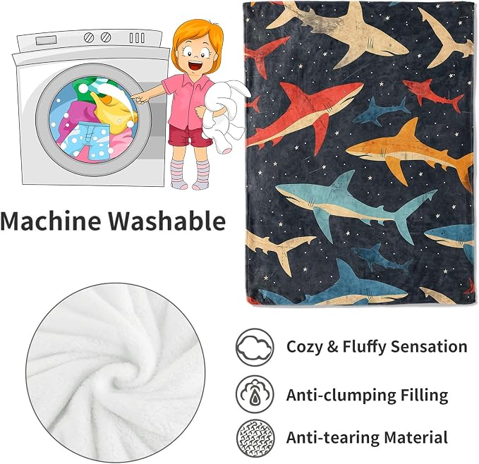 Shark Blanket Vibrant Sharks Dark Throw Blankets,Birthday Gifts for Girls Boys Women & Ocean Lovers,Lightweight Soft Fleece,for Sofa Couch Bed Room Sea Life Decor 60x80in