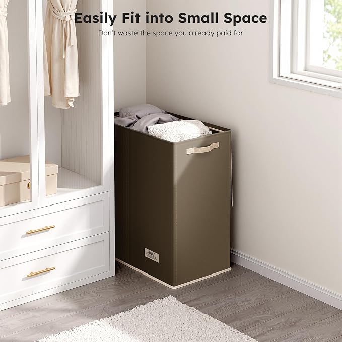 SOLEDI Large Double Laundry Hamper with Lid, Collapsible Clothes Hamper 2 section with Removable Bags, Space-Saving Laundry Basket for Bedroom, Dorm, College