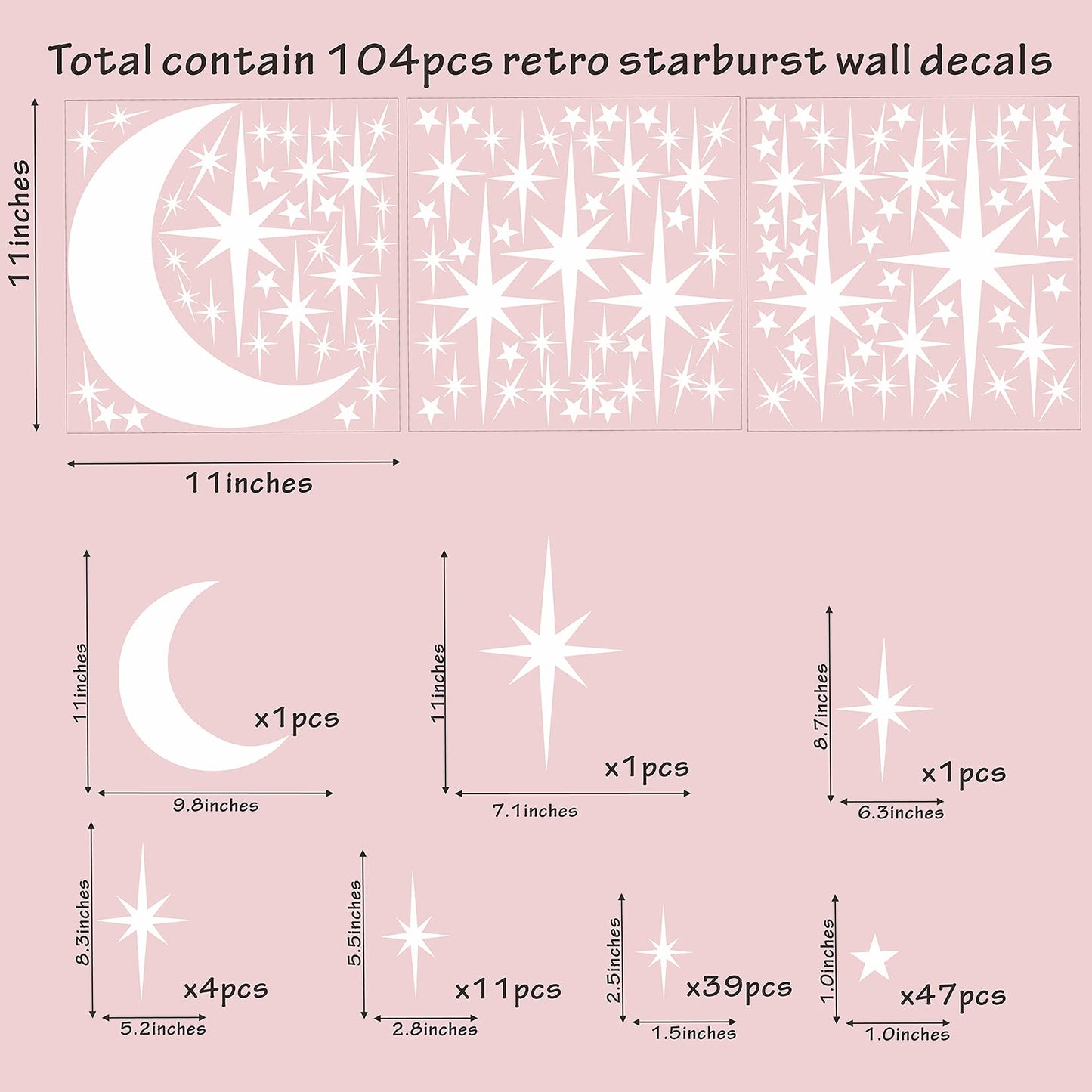 Stars and Moon Wall Decal Star Decals for Walls Nursery Wall Decal White Stick on Stars Vinyl Walls Stars Sticker Removable Peel and Stick Vinyl Stickers for Kids Girls Bedroom