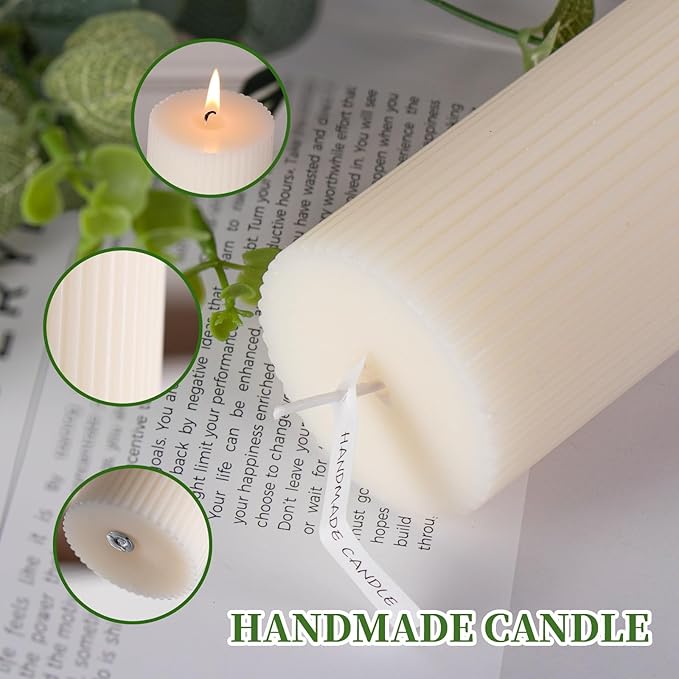KONNI White Pillar Candles 2.4 x 7.9 inch Unscented Pillar Candle Bulk, Long Burning Candles, Smokeless Dripless Large Round Gear-Shaped Candle for Wedding, Home Decoration, Party, Spa, Dinner