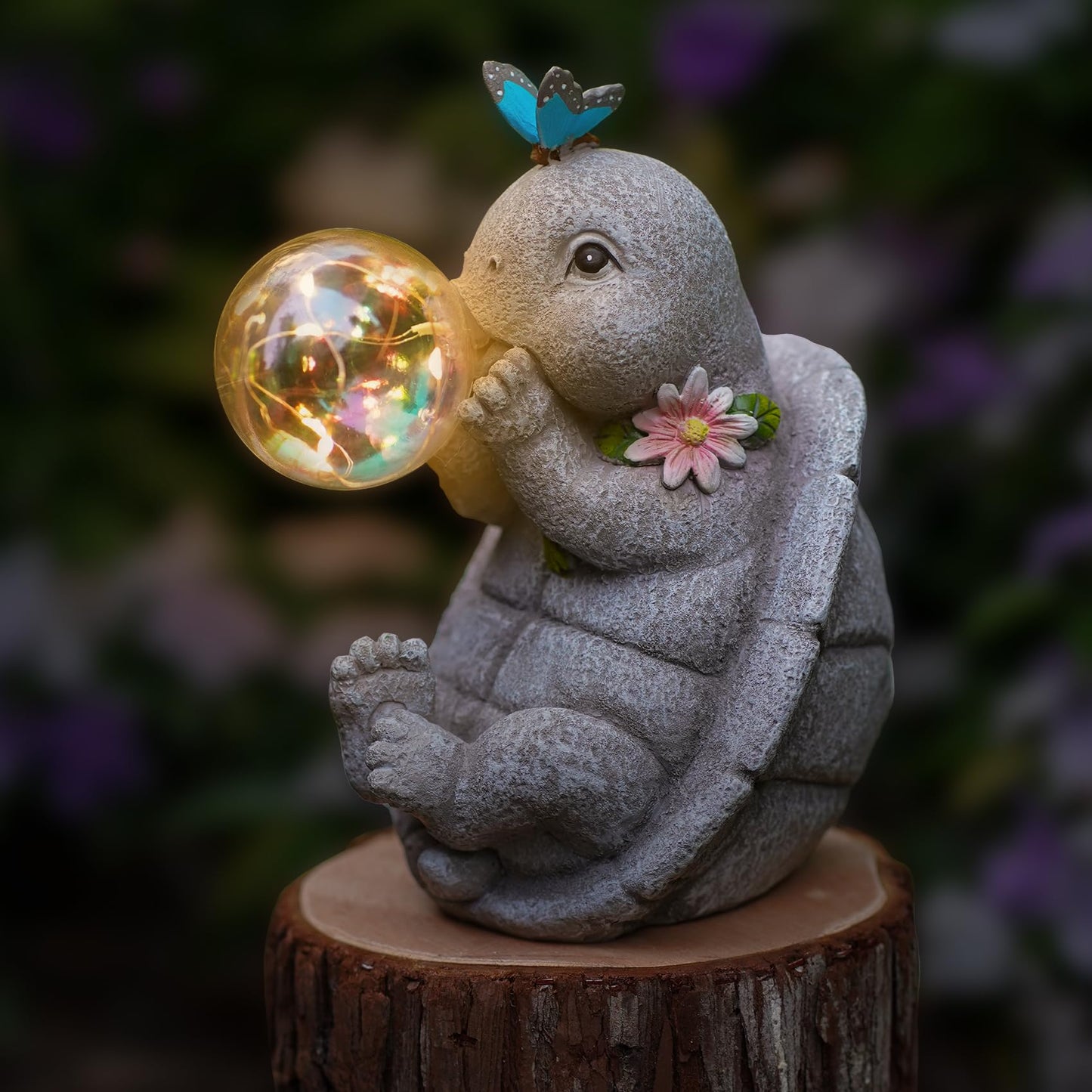 zuzuzen Solar Turtle Statues Garden Decor with Bubble LED Light, Outdoor Tortoise Statue Resin for Patio, Lawn, Yard Gift for Mother's Day, Birthday, Housewarming