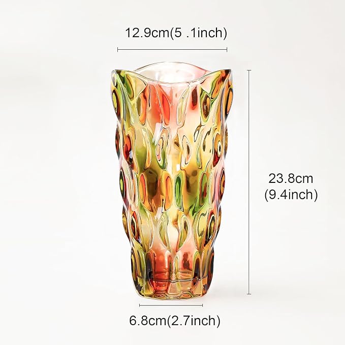 CEMABT 9.5inch 3.4 lb Glass Vases for Flowers Unbreakable Thickened Morden vase for Tables Centerpieces,Colorful,Vintage and Clear Rose Large Flower vases for Bouquet Unique Gifts（Rosa Colorful）