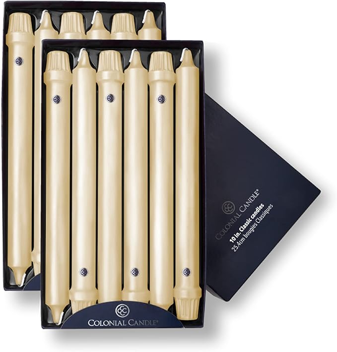 Colonial Candle Unscented Taper Candle, Classic Collection, Limoncello, 10 in, Pack of 12 - Up to 8 Hours Burn