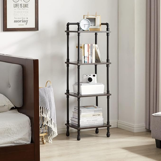 IBUYKE Industrial Pipe Ladder Shelf,4-Tier Vintage Style Book Shelf,Free Standing Units,Display Rack and Storage Organizer for Living Room,Bedroom,Kitchen,Black Grey UTMJ404G