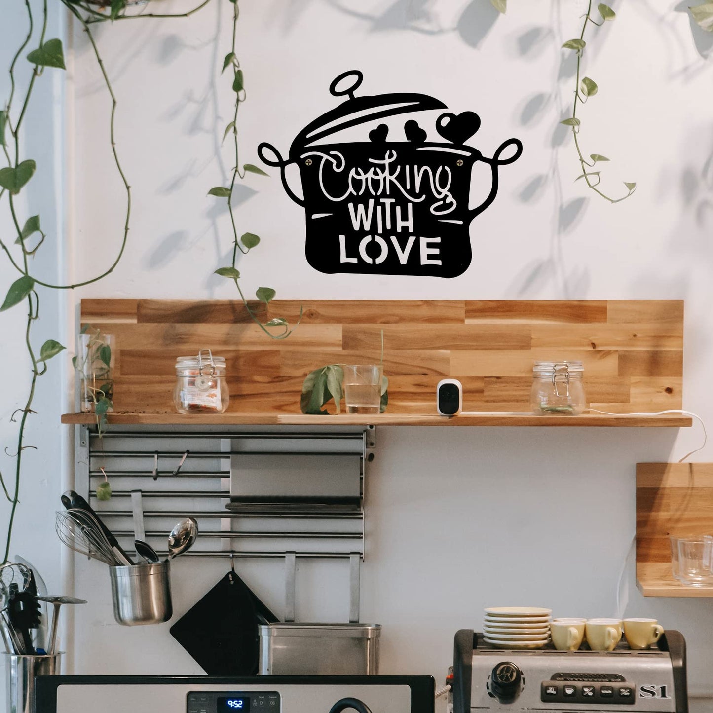 14 x 11 inch Black Metal Kitchen Pot Wall Decor Cooking with Love Kitchen decorations wall Lovely Gift Kitchen Sign for Wall