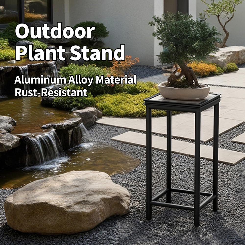 DHYGOTFUR Tall Plant Stand Indoor, Modern Black Aluminum Alloy Plant Shelf, Corner Flower Pot Holder Organizer for Living Room, Balcony, Patio, Garden (L11.8 x W11.8 x H19.7 inch)