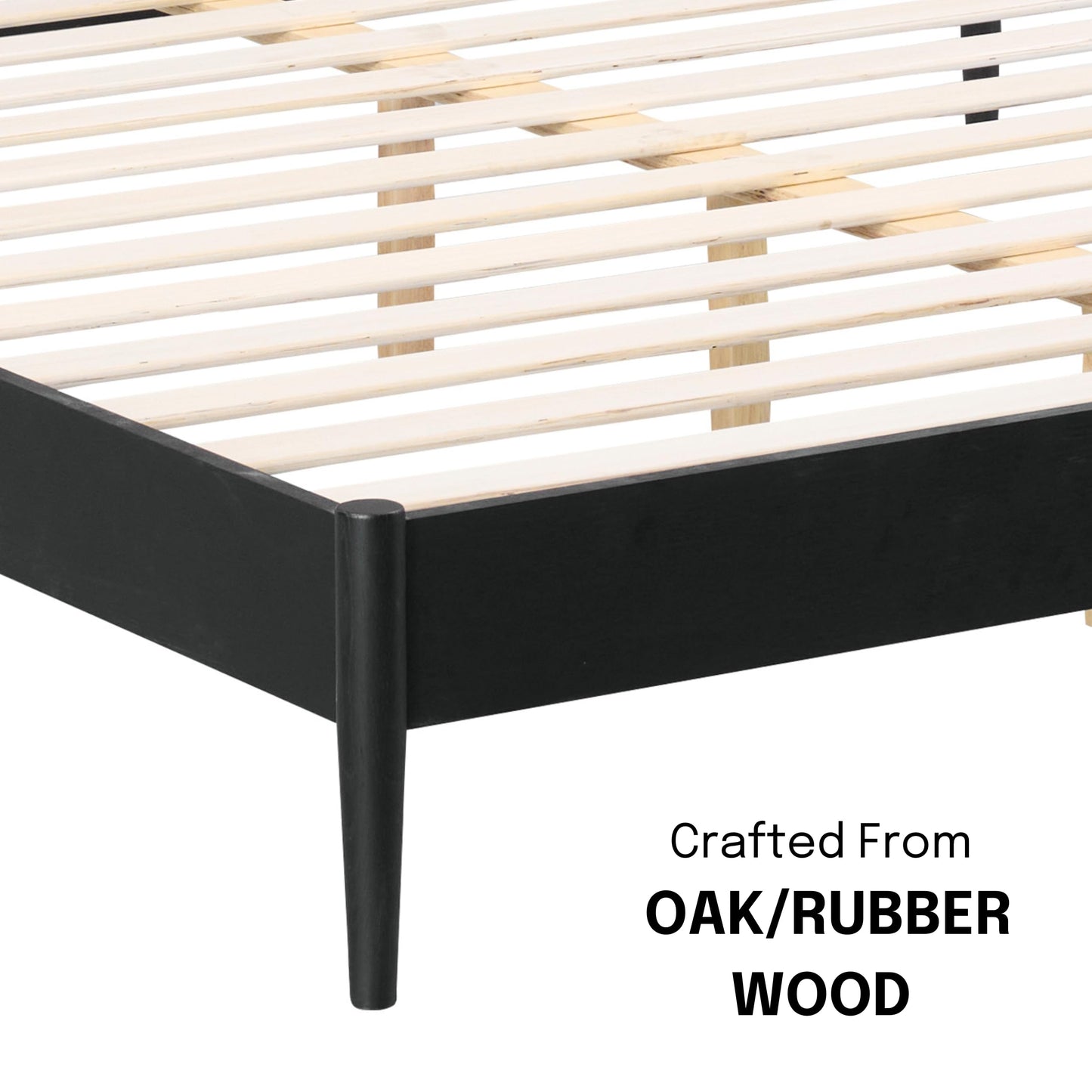 NTC Lupin Wooden Bed Frame with Headboard, Solid Oak and Rubber Wood Foundation with Silent Slats and Wood Central Supports, 1000 Lb Capacity, Effortless Assembly, Queen - Burnt Black
