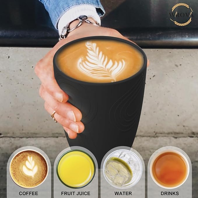Wrova Wheat Straw Cups 8 PCS Good Alternative to Plastic Reusable Cups 12 oz Unbreakable Drinking Cup Reusable Dishwasher Safe Water Plastic Glasses Pure Black