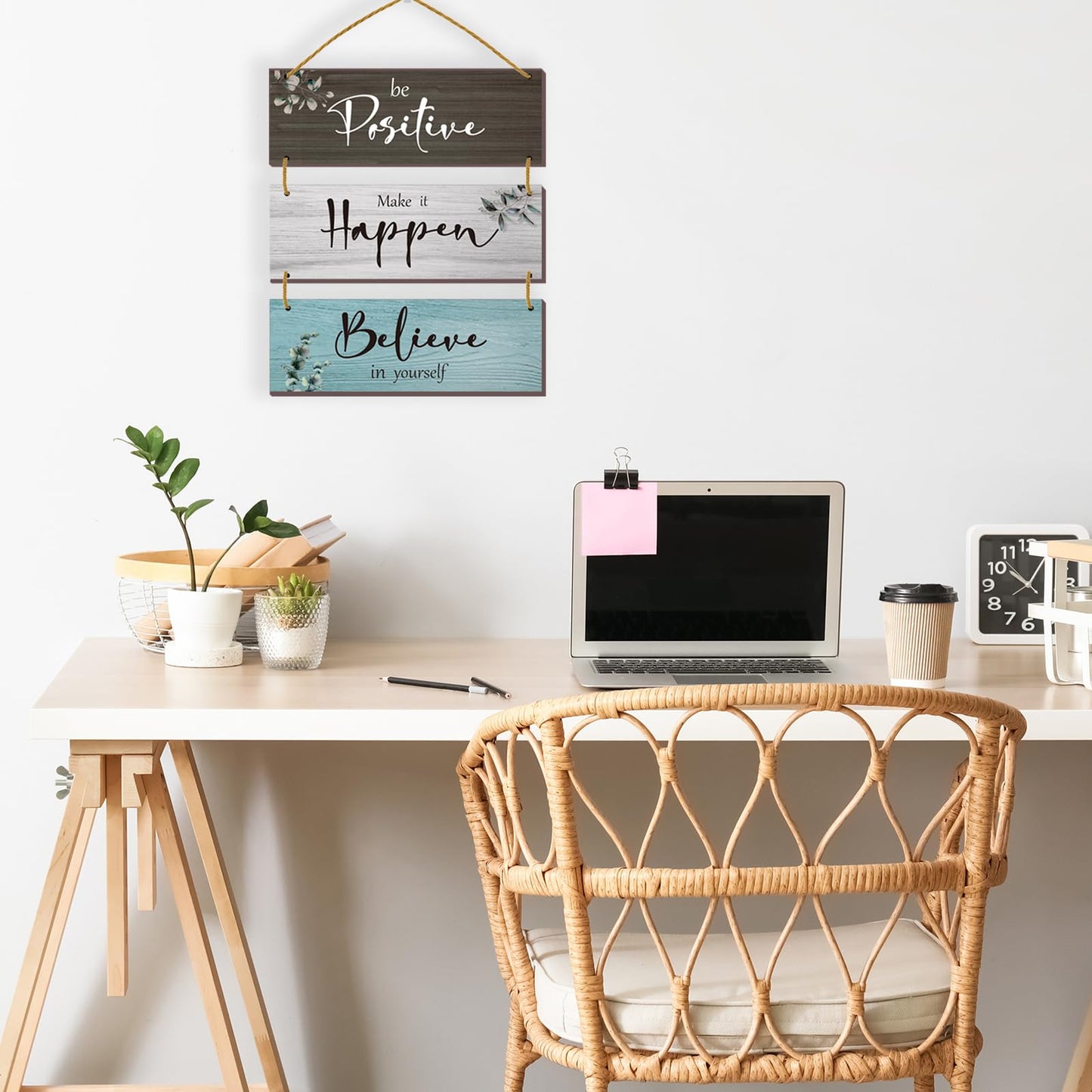 FENCORDAR 3 Pcs Office Wall Decor Inspirational Rustic Motivational Plaques With Sayings Wooden Farmhouse Positive Hangings for Home Bathroom Bedroom Kitchen(Fresh 12x4inch)