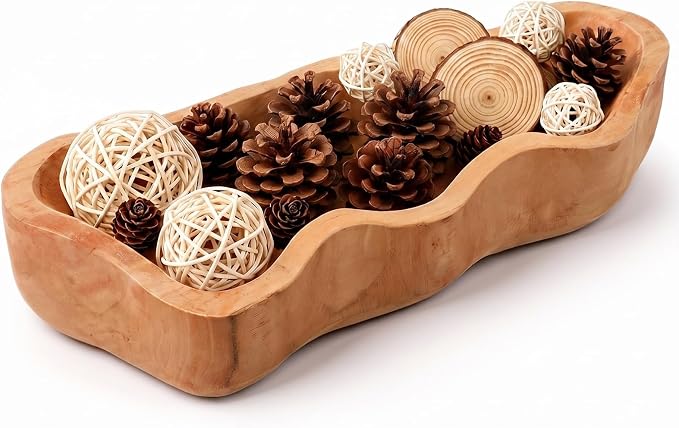 Nuogo 16 Inch Wavy Live Edge Dough Bowl Large Size Wood Rustic Dough Bowl Decorative for DIY Farmhouse Home Supplies Kitchen Decoration, Khaki