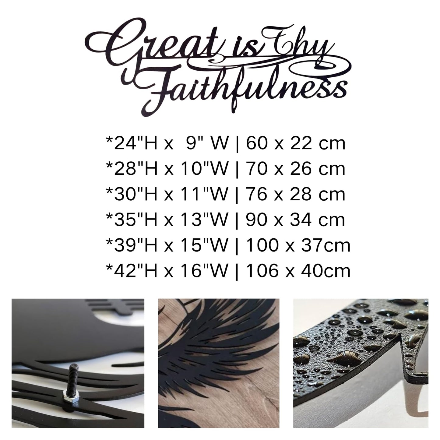 Bisamu Great is Thy Faithfulness Metal Wall Art, Scripture Quote Wall Decor for Home Office Church, Inspirational Gift for Her, Pastor, Baptism (39" x 15" | 100 x37cm)