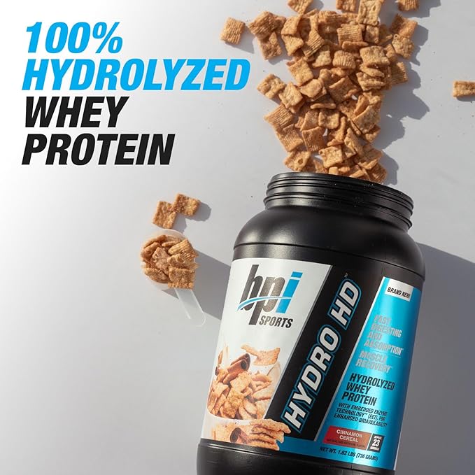 BPI Sports Hydro HD - 100% Hydrolyzed Whey Protein Powder - Muscle Growth, Recovery, 25g of Hydrolyzed Protein, Low Carb, Low Sugar, Fast Absorbing (68 Servings, Cinnamon Cereal)