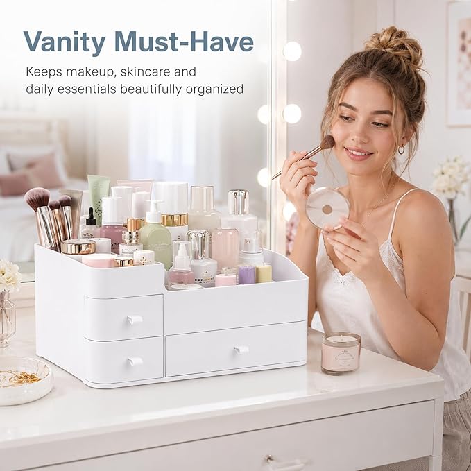 Makeup Organizer Tween Girls Gifts,Large Capacity Bathroom Organizer and Storage with Drawers Trendy Stuff ,Vanity,Bathroom Countertop,Bedroom Storage for Skincare,Cosmetics,Perfume,Brushes,Eyeshadow
