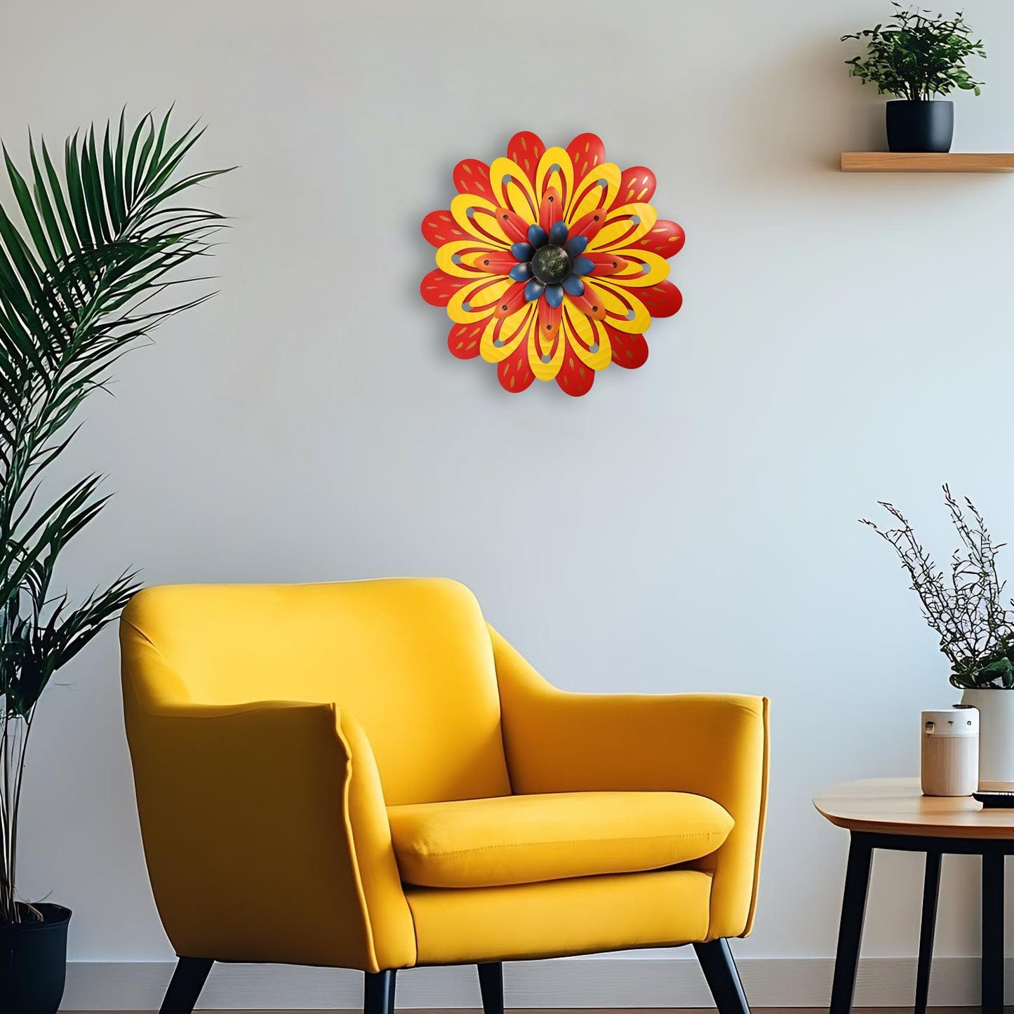 AHYS Metal Flowers Wall Decor Indoor Outdoor Metal Wall Art for Home Farmhouse Living Room Bedroom Bathroom Garden Decorations - Red & Yellow
