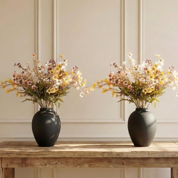 Black Vase for Home Decor - Tall Ella Flower Vase for Centerpieces, Table & Mantel Decorations - Large Round Iron Vase 9 Inch - Matte Black Vases for Flowers & Pampas Grass