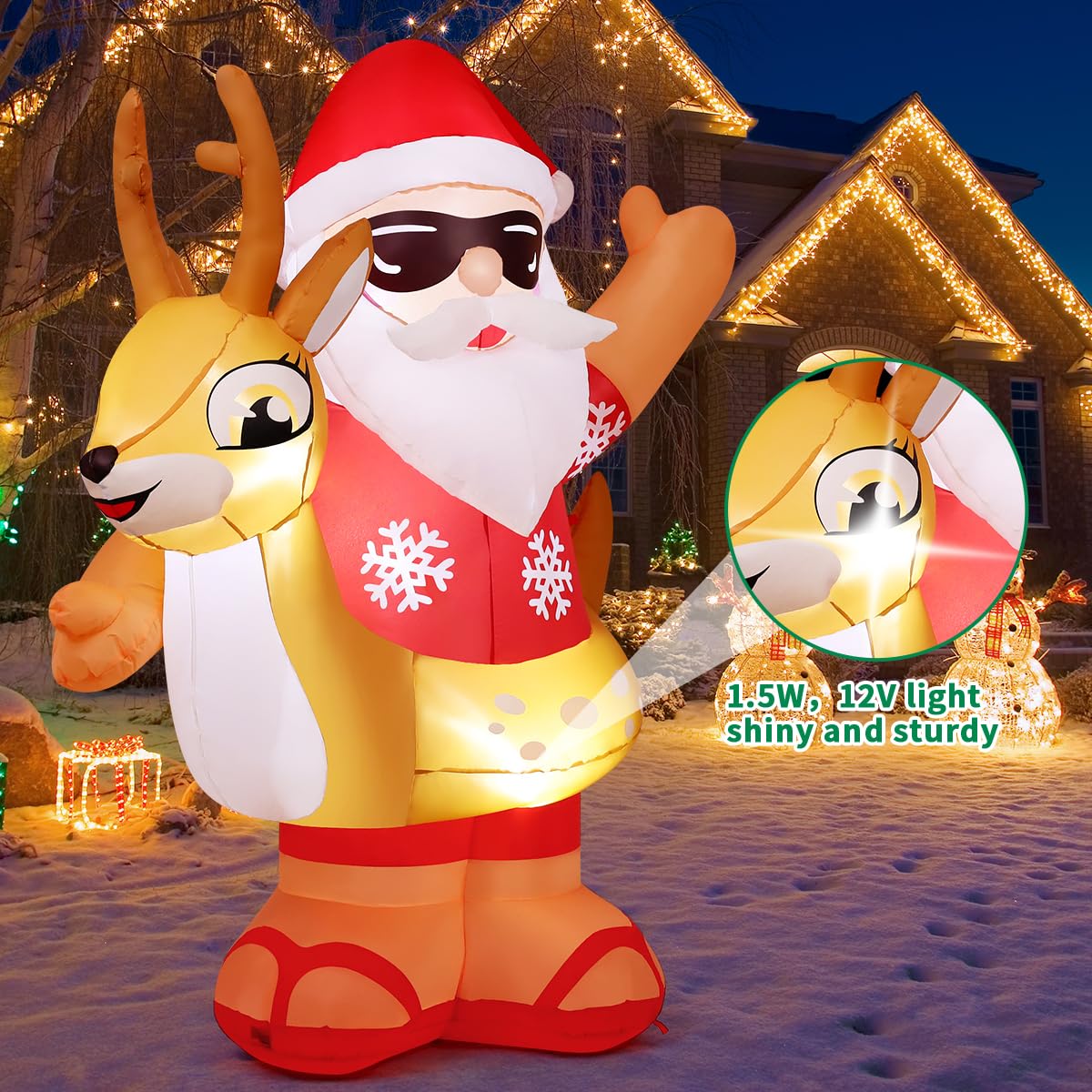 COMIN 6.3FT Tall Christmas Inflatables Outdoor Decorations Blow Up Hawaii Santa Claus with Built-in LEDs for Christmas Indoor Outdoor Yard Lawn Garden Decorations