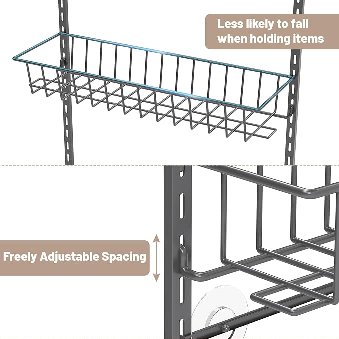 ElegantArray 10-Tier Pantry Door Oragnizer, Over The Door Pantry Organizer Rack and Storage, Hanging Spice Rack Shelves Door, Home Office Laundry Room Bathroom & Kitchen Organization, Deep Gray
