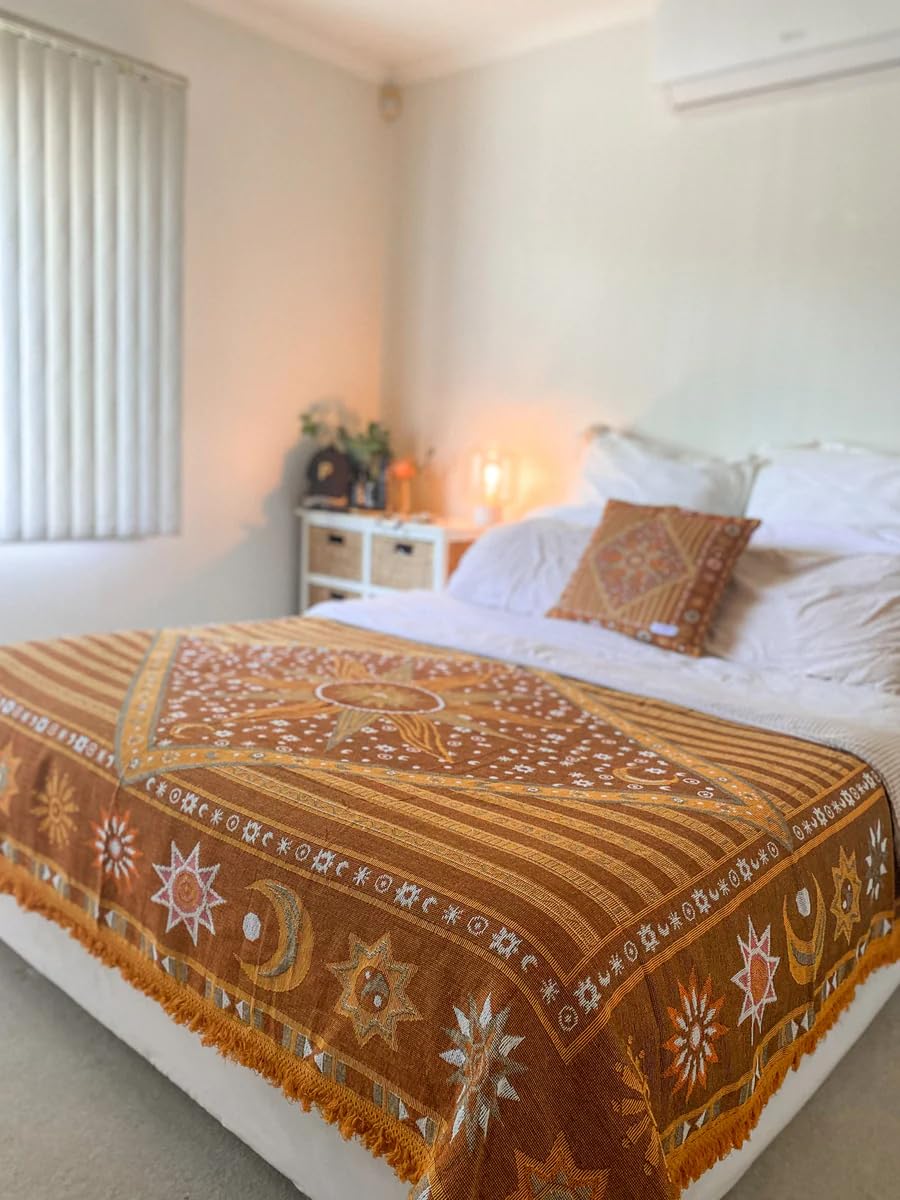 TOFUNTOY Boho Throw Blanket for Couch Sofa Bed, Decorative Throw Blanket with Tassels, 50"x60" Bohemian Woven Cover for Home Living Room Bedroom Indoor Outdoor Picnic