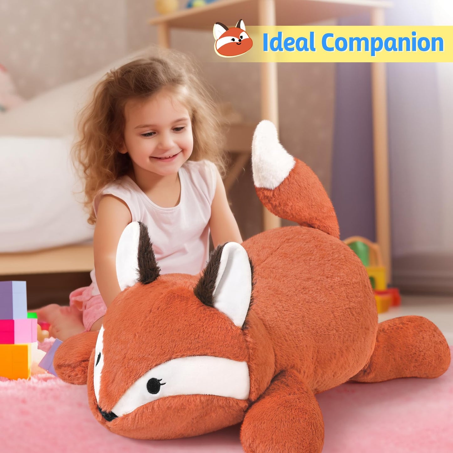 PEACH CAT 25.6 inch 5 lbs Fox Weighted Stuffed Animals Large Weighted Plush Soft Plushies Toys Body Pillow Gifts for Kids Adults
