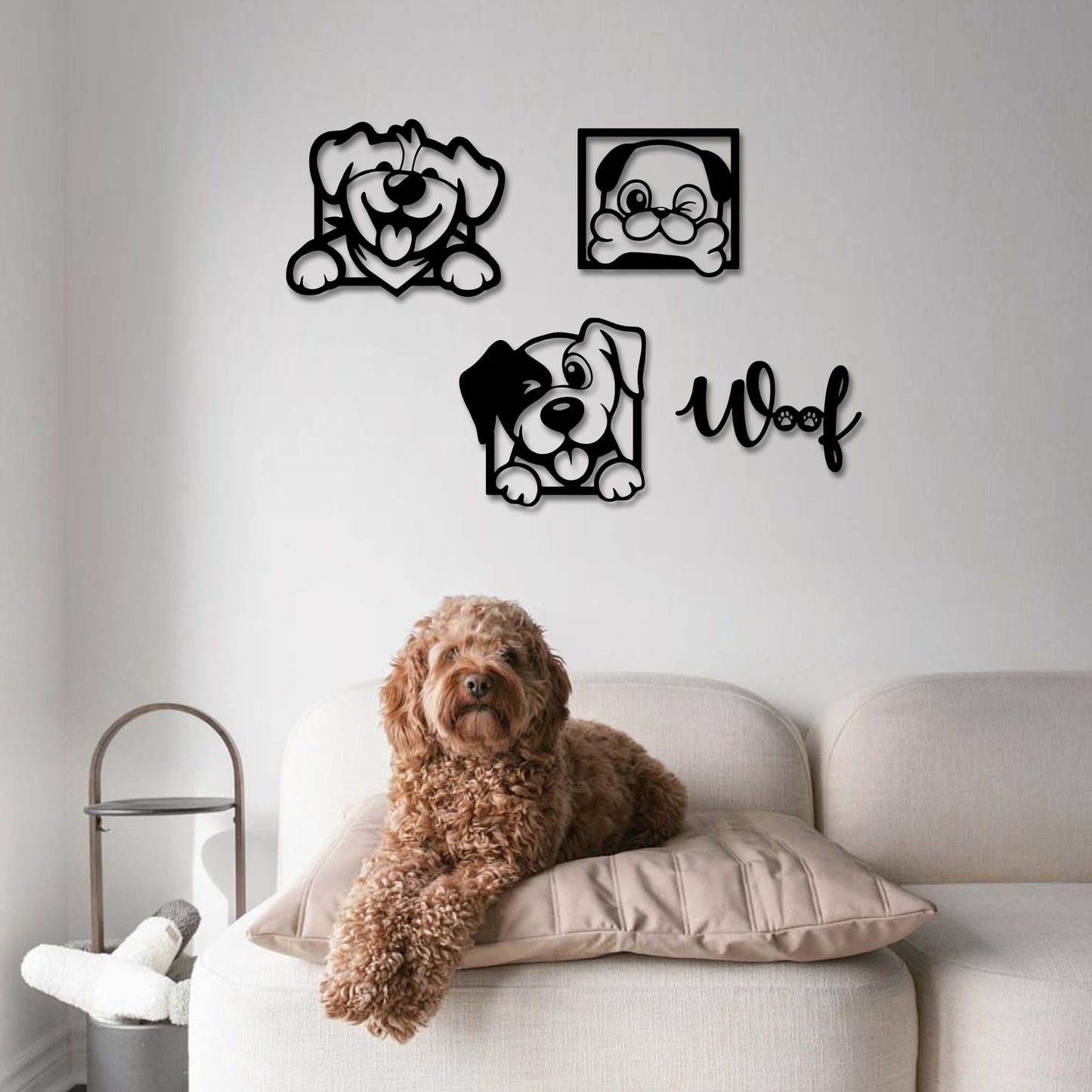 Rajukit 4-Piece Cartoon Metal Dog Wall Art Set, Dog Lover Gift for Indoor Home Décor, Playful Woof Design for Living Room, Bedroom, Office & Kitchen