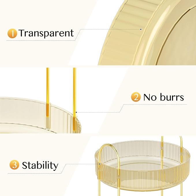 Rotating Makeup Organizer Countertop,Skincare Organizers,Spinning Perfume Tray Stand,Makeup Storage Organizer for Vanity,Bathroom Organizer and Storage,Lazy Susan,2 Tier,Gold