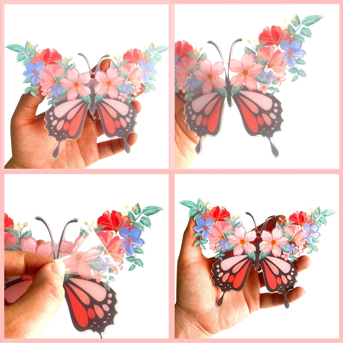 16Pcs Butterfly Ornaments Floral Flower and Butterflies Wreath Acrylic Hanging Tree Ornament Pendant Garland Banner for Spring Summer Wedding Bridal Shower Baby Shower Tea Party Nursery Decorations