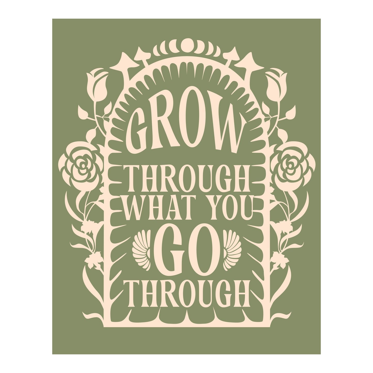 AMERICAN LUXURY GIFTS Grow Through What You Go Through - Inspirational Motivational Typography Wall Art - Home Office Gym Living Room Decor - 8x10 Unframed Print