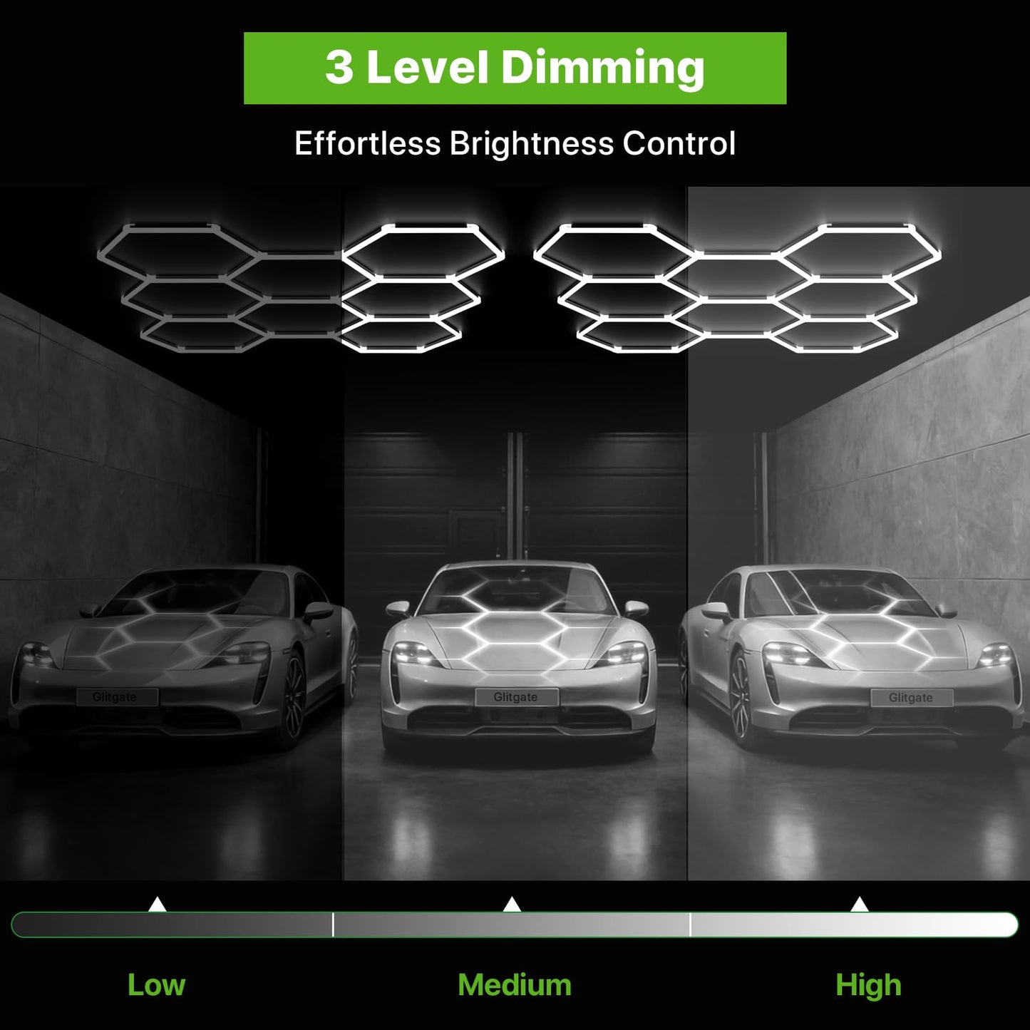 Glitgate Hexagon Led Lights 3 Level Dimmable, 245W 26950LM 8 Grid Hexagonal Shop Light, 6500K Daylight White Hex Lighting, Super Bright Garage Ceiling Lights for Gym, Basement, Workshop
