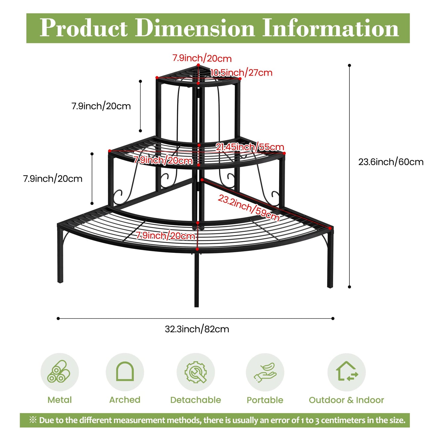 SIMHOMSTOR Plant Pot Stand Shelf, 3 Tier Flower Quarter Display Rack, Metal Succulent Plants Storage Holder for Outdoor and Indoor, Black