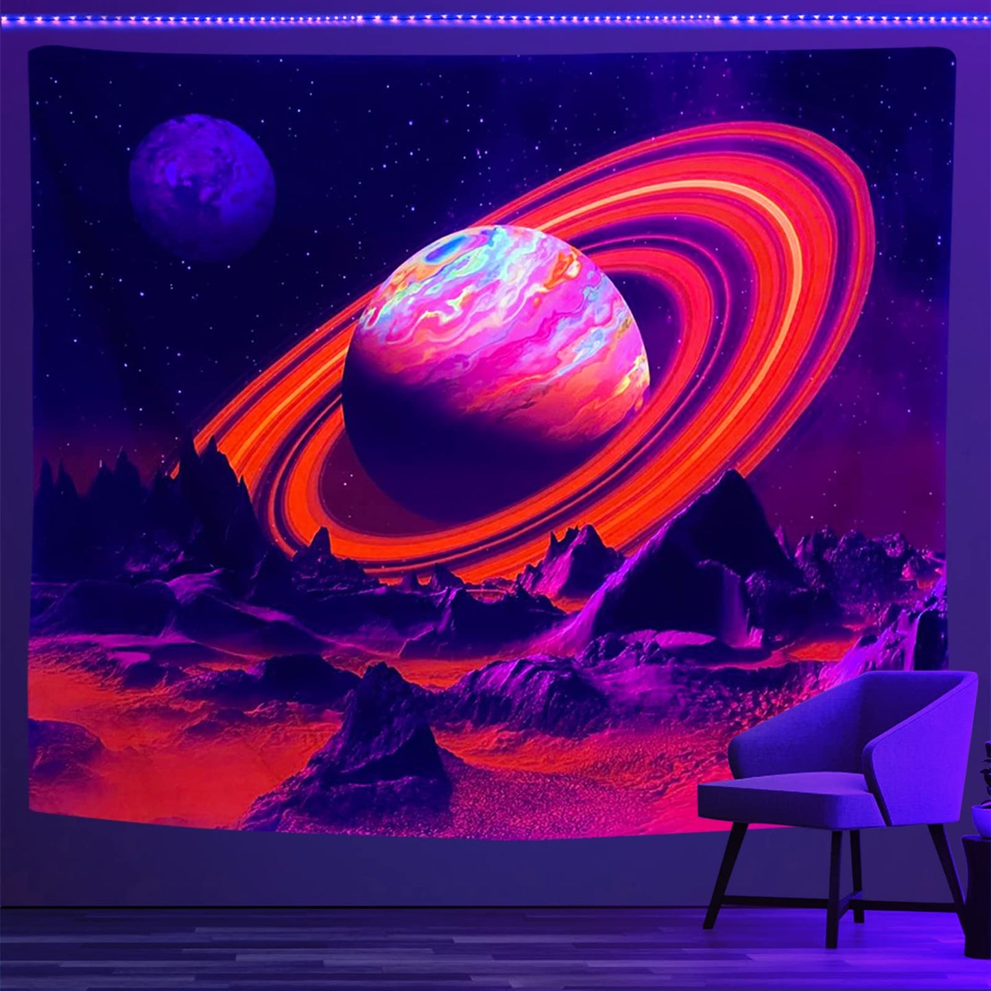 PSYHILAR Black Light Posters for Adults and Teens, Outer Space Galaxy Planet UV Tapestry Blacklight Decor Wall Hanging (40 x 30 Inches)