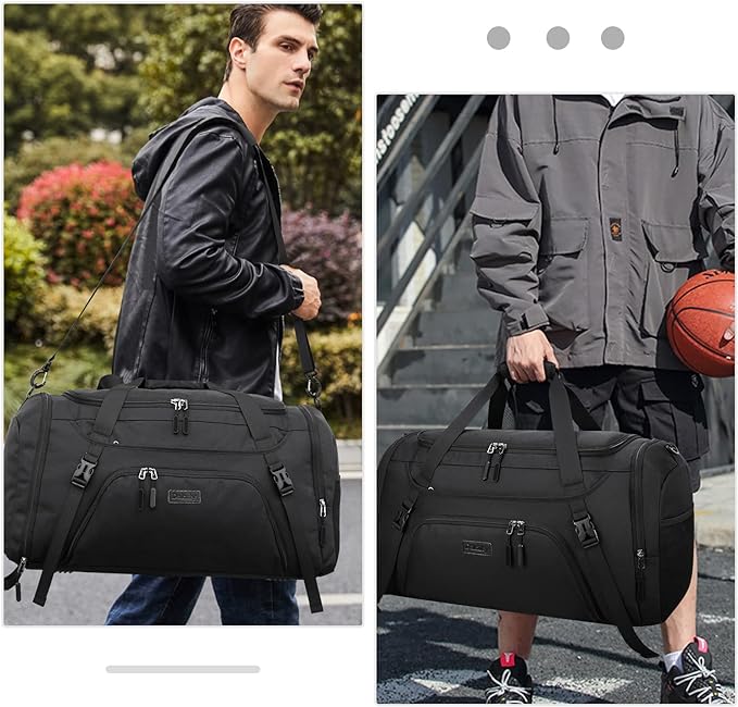 Gym Duffle Bag for Women Men 55L Waterproof Sports Bags Travel Duffel Bags with Shoe Compartment,Wet Pocket Large Weekender Overnight Bag with Toiletry Bag,Black