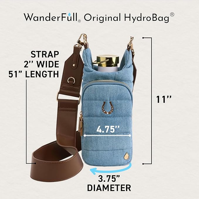WanderFull® Original HydroBag® Collection, Water Bottle Holder w/Strap & Phone Pocket, Hands-Free Crossbody Water Bottle Bag