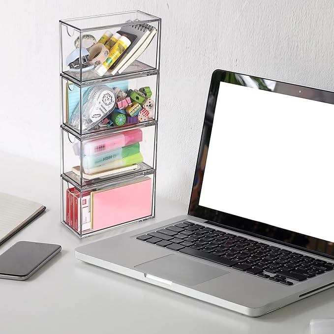 ELLDOO 4 Drawers Tea Bag Organizer, Clear Acrylic Stackable Tea Bag Storage Holder for Kitchen Pantry, Coffee Pod Snack Storage for Countertop Cabinet