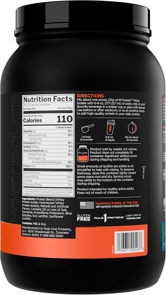 Rule 1 R1 Protein Whey Isolate - With 25g Protein & 6g BCAA Exclusively from Isolated & Hydrolyzed Sources for Workout Recovery (2 Pounds*, Birthday Cake)