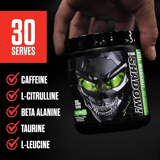 JNX SPORTS The Shadow! 350mg of Caffeine Hard Core Preworkout - Lemon 30 Servings | Electric Energy, Mental Focus & Superhuman Strength for Men & Women