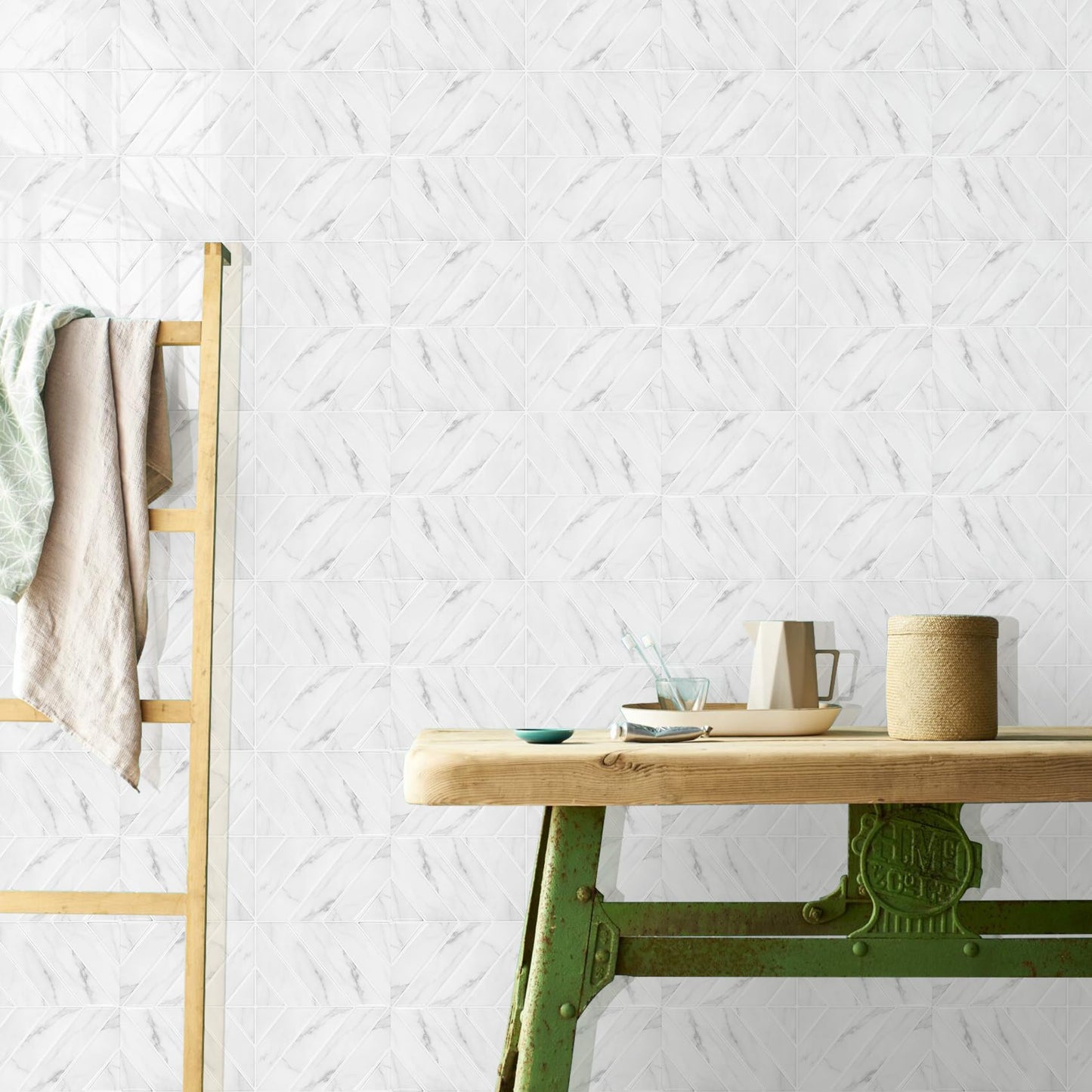 STICKGOO 10 Sheets Thicker Herringbone Peel and Stick Backsplash, 12.6”×9.7” Stick on Wall Tiles, Self Adhesive Tile Sticker for Kitchen Backsplash and Bathroom, White Marble