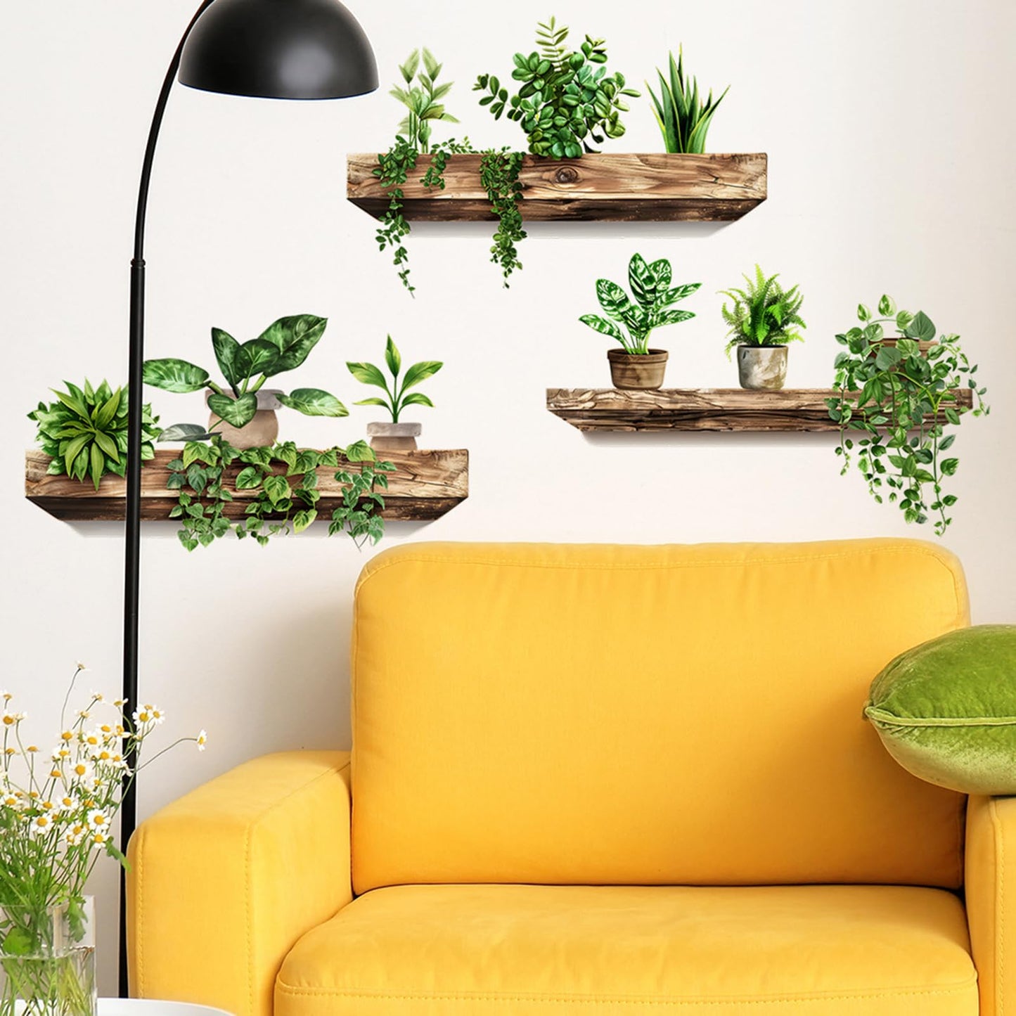 Green Plant Wall Decals 3D Bonsai Tropical Betterfly Wall Sticker Creative Vinyl Peel and Stick Removable Wall Art Decor for Living Room Bedroom Home Office (Green Plant 3)