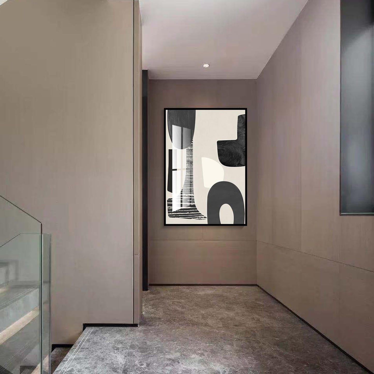 QKF Modern Abstract Wall Art Large Geometric Black and White 3 Piece Canvas Painting for Living Room Contemporary Wall Decor with High Gloss Finish 16x24 Inches Set