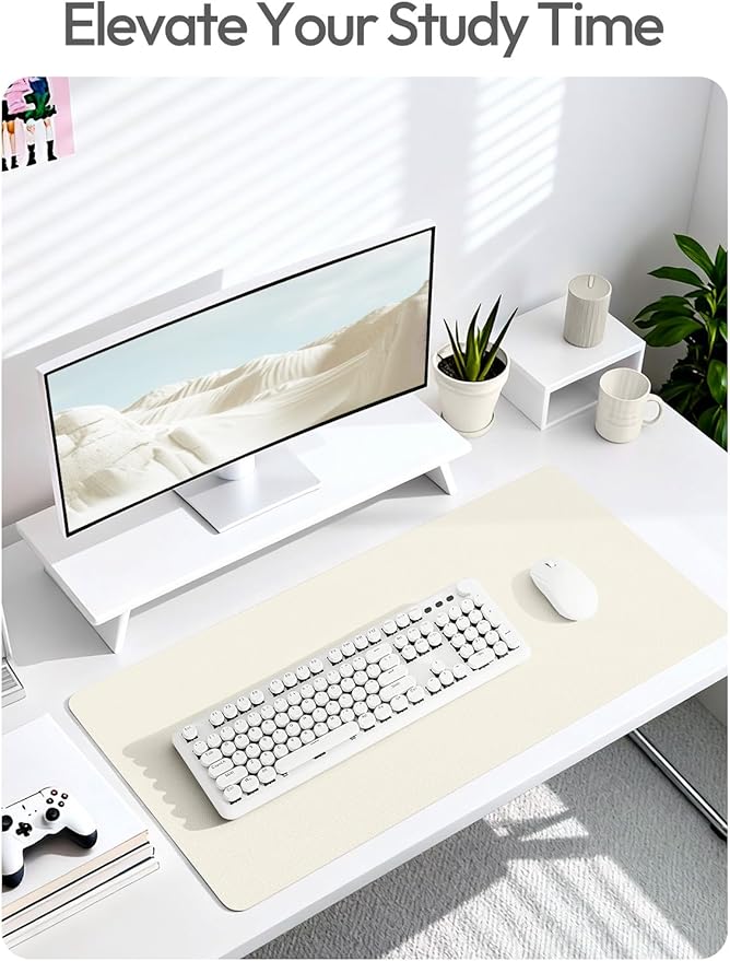 YSAGi Leather Desk Protector, Office Mat, Large Mouse Mat, Non-Slip PU Leather Blotter, Laptop Desk Pad, Waterproof Writing Pad for Office and Home (Cream, 47.2" x 23.6")