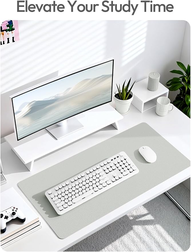 YSAGi Leather Desk Protector, Office Mat, Large Mouse Mat, Non-Slip PU Leather Blotter, Laptop Desk Mat, Waterproof Writing Pad for Office and Home (Light Grey, 35.4" x 17")