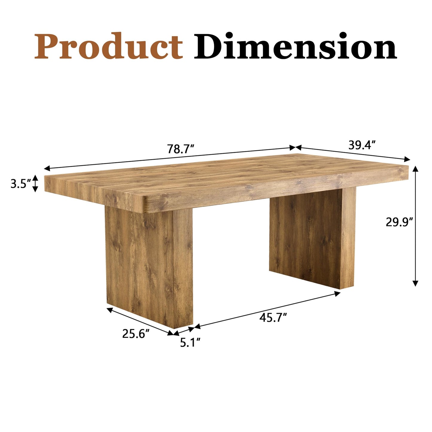 Ebullient 79" Farmhouse Dining Table for 6-10, Rustic Wooden Kitchen Table with Thick Tabletop, Heavy Duty Large Rectangular Dining Table for Dining Room & Kitchen