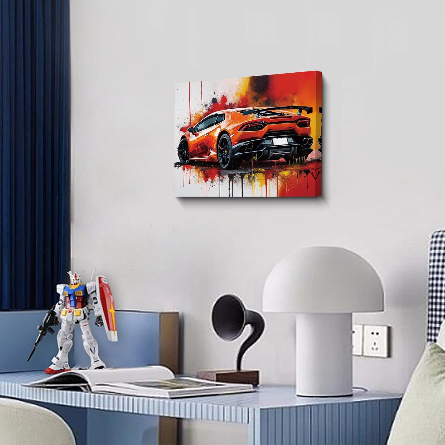 Abstract Graffiti Supercar Art Canvas Print, Framed 12x16 inch, Modern Automotive Wall Art for Car Lover's Man Cave