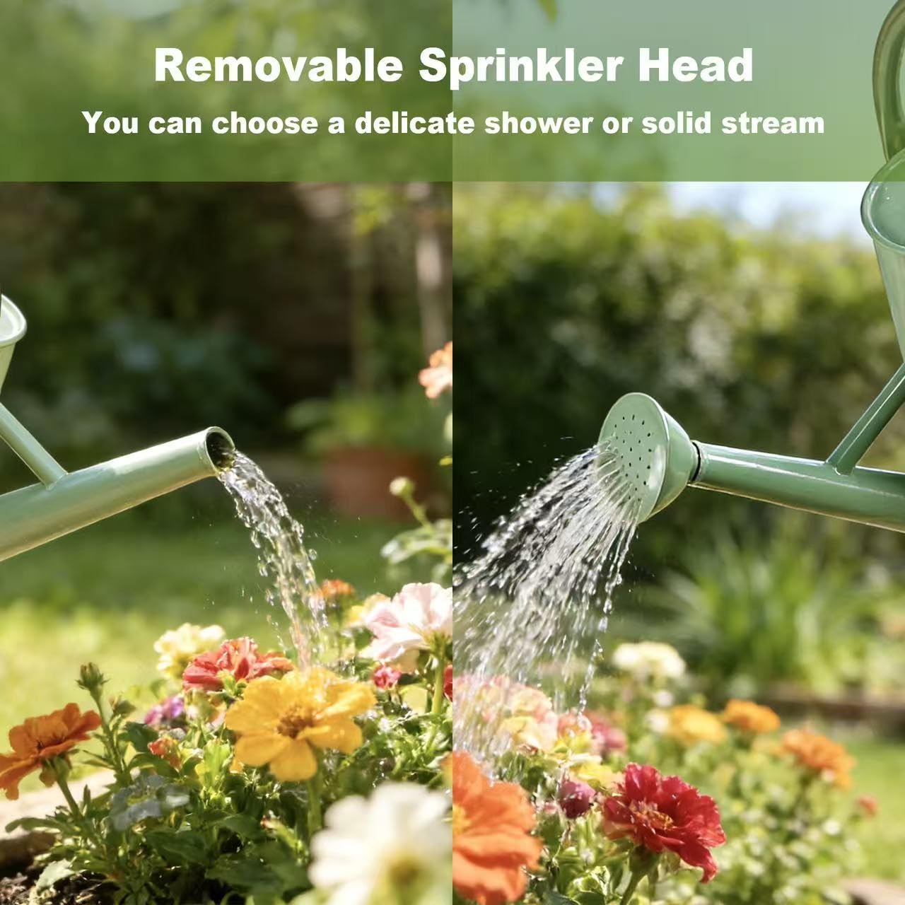 Watering Can for Outdoor&Indoor Plants，1.5 Gallon（5.7L） Metal Watering Can with with Removable Spout，Large Galvanized Steel Garden Flower Water Can Watering Pot with 2 Handles，Cream Green