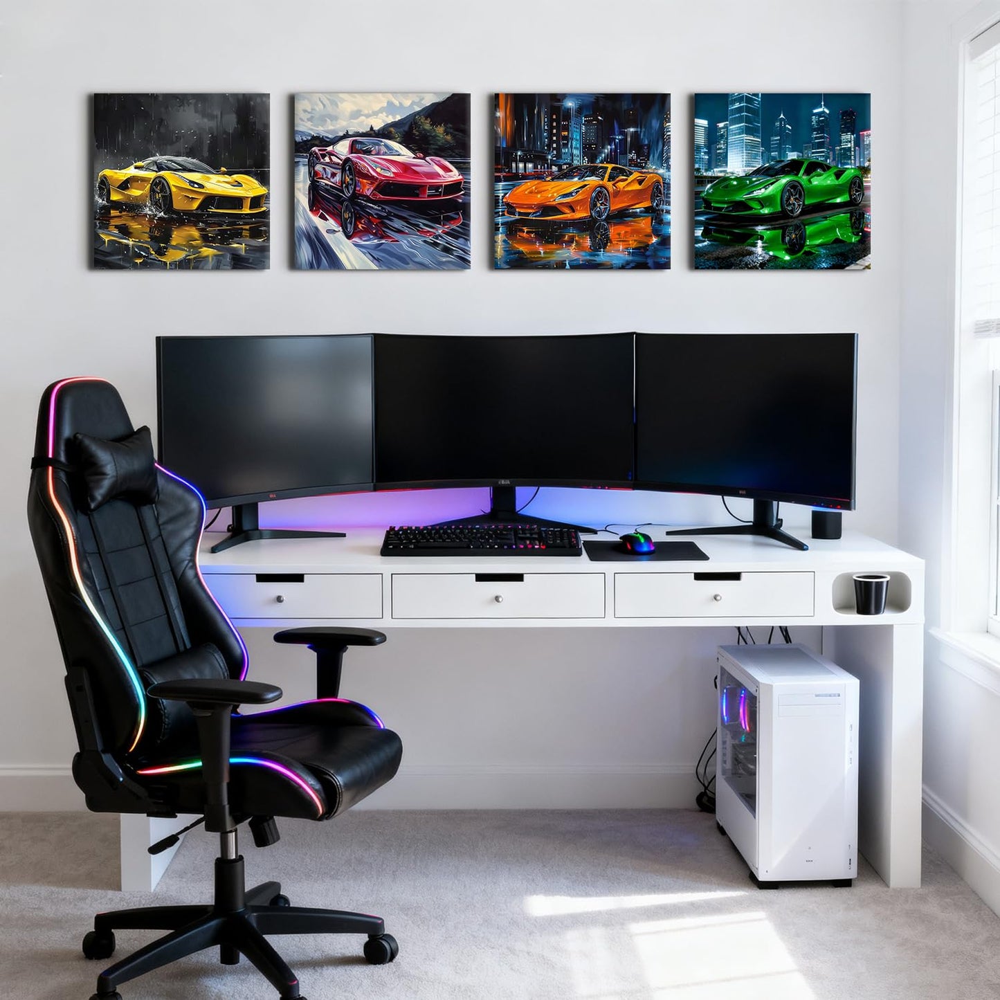 Sport Car Wall Art Car Posters for Boys Room Decor Supercar Pictures Wall Decor Cool Racing Paintings Canvas Prints Abstract Street Racing Vehicle Posters Artwork Teens Men Office Decoration 12x12" 4P