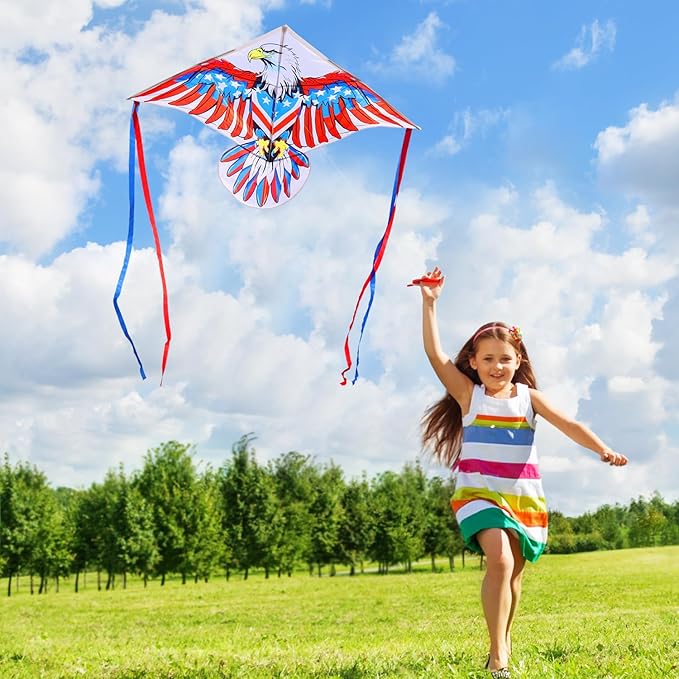 HONBO Eagle Kite, America Flag Kite for Kids and Adults. Wonderful Beginner Kite for Boys and Girls, Suitable for Ages 8-12, Best Single Line Kites Comes with 200ft String and Handle(Eagle)