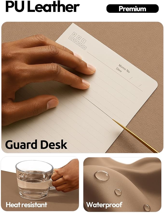 YSAGi Leather Desk Protector, Office Mat, Large Mouse Mat, Non-Slip PU Leather Blotter, Laptop Desk Mat, Waterproof Writing Pad for Office and Home(Khaki, 42" x 17.2")
