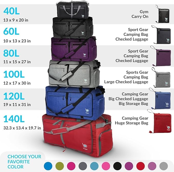 Bago Large Foldable Duffel Bags for Traveling Women & Men - 80L Packable Duffle Bag for Travel with Shoe Compartment - Water Repellant, Heavy Duty, Lightweight Folding & Collapsible (Green)