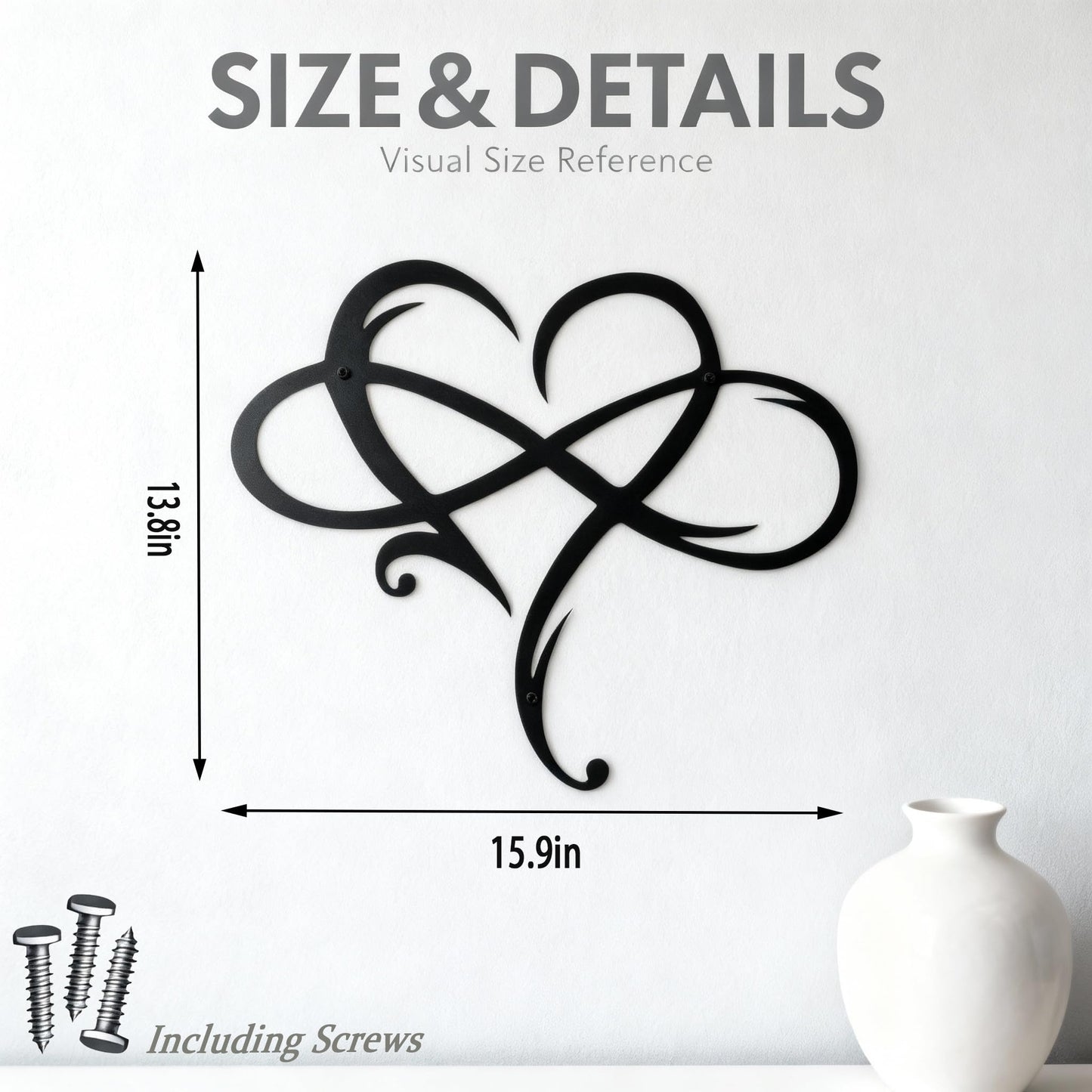 Infinity Heart Metal Wall Art Decor, Romantic Black Metal Art for Bedroom Living Room Bathroom, Personalized Love Gift for Mom Grandma, Spring Wedding Anniversary Housewarming Present for Her Him