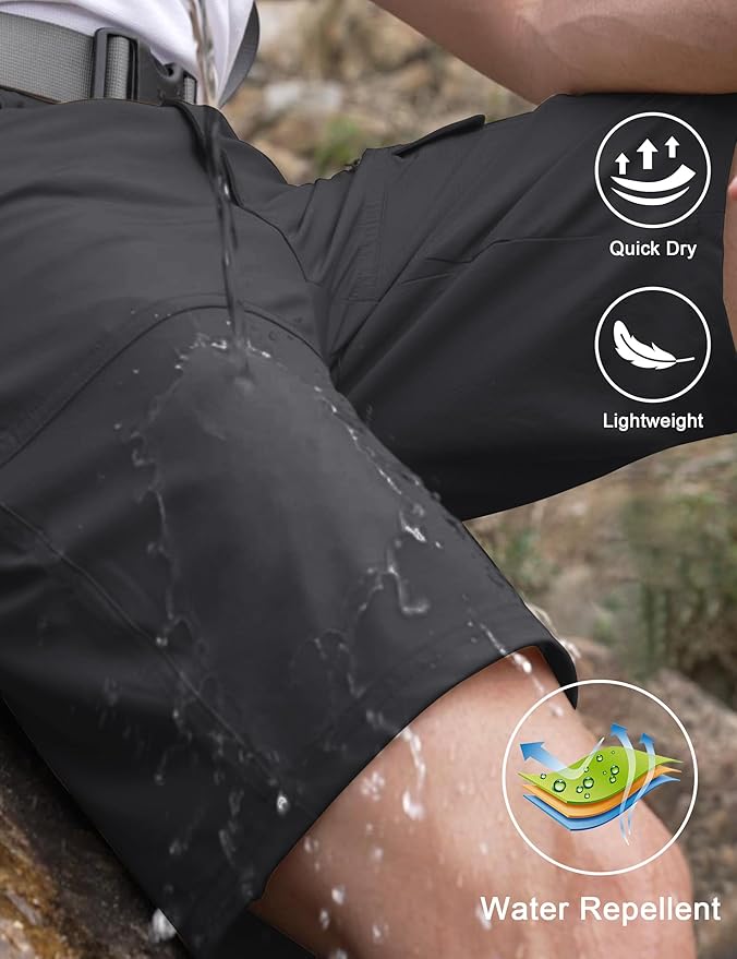 CRYSULLY Men's Hiking Cargo Shorts Outdoor Summer Lightweight Quick Dry Work Casual Shorts with 5 Zipper Pockets