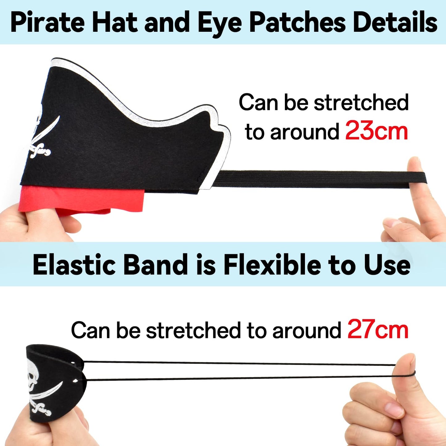 ZeeDix 18 Pcs Pirate Accessories for Kids, Include 6 Pirates Hats, 6 Eye Patches and 6 Swords, Pirate Party Decorations for Christmas, Halloween, Masquerade, Cosplay, Birthday
